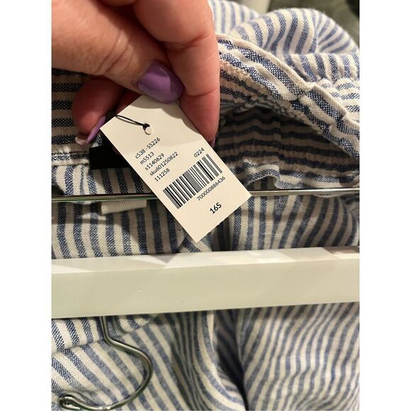 Lane Bryant White & Blue Stripe Linen Blend Elastic Waist Beach Pants sz 16 S NW - Picture 5 of 8
